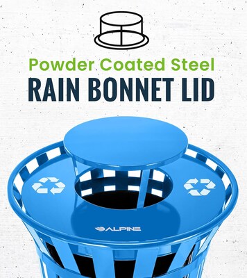 Alpine Industries Metal Commercial Outdoor Rain Bonnet Lid for 38-Gallon Recycling Receptacle, Blue (479-38-A-BLU)