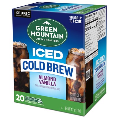 Green Mountain Coffee Roasters Iced Cold Brew Almond Vanilla Iced Coffee Keurig® K-Cup® Pods, Light Roast, 80/Carton