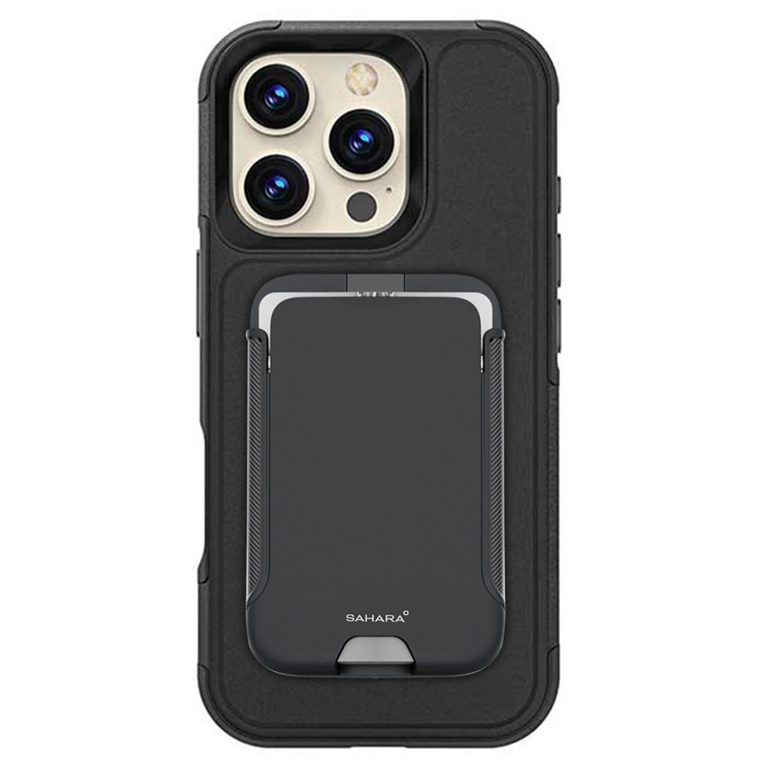 SaharaCase Raider MagSafe Wallet with Screen Protector for iPhone 16 Pro Max, Shock Absorbing, Scorpion Black (CP00688)