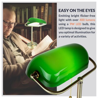 Newhouse Lighting Morgan Banker 14.5" LED Table Lamp, Antique Green (NHDK-MO-GO)