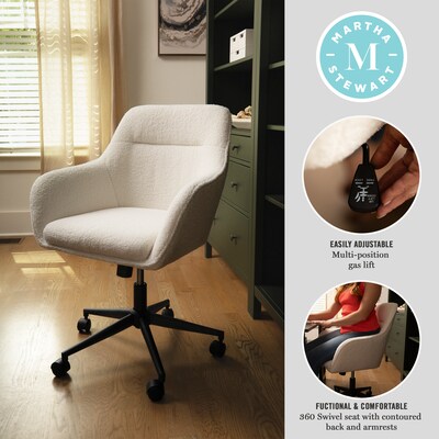 Martha Stewart Rayna Fabric Swivel Office Chair, White/Oil Rubbed Bronze (CH2209216WHBK)