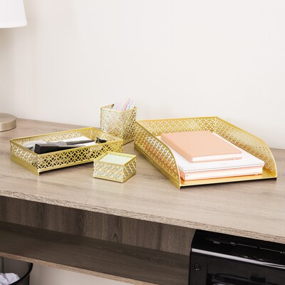 Mind Reader Metal Desk Organizer Set, Gold, 4 Pieces/Set (DESK4-GLD)