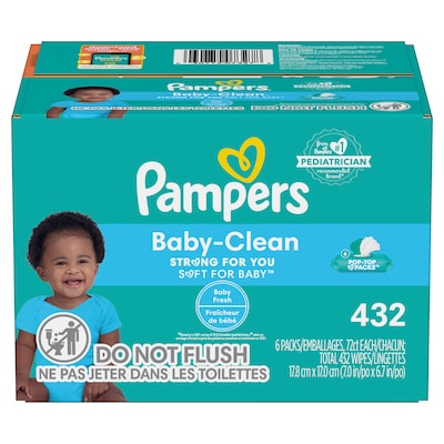 Pampers Baby Clean Wipes, Baby Fresh Scented, 6 Pop-Top Packs, 432 Count (73278/75614)