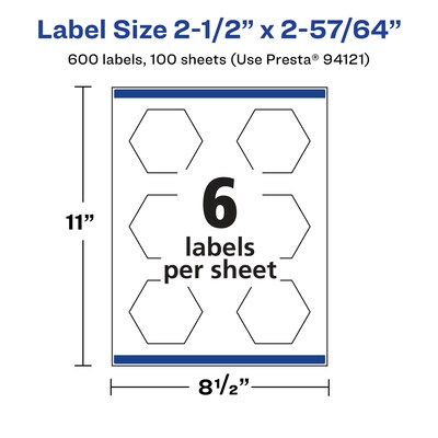 Avery Laser/Inkjet Decorative Edge Multipurpose Labels, 2-1/2" x 2-57/64", Clear, 600/Box (94121)