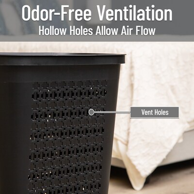 Mind Reader Slim Tapered Hamper with Lid, Plastic, Black (SWHAMP50-BLK)