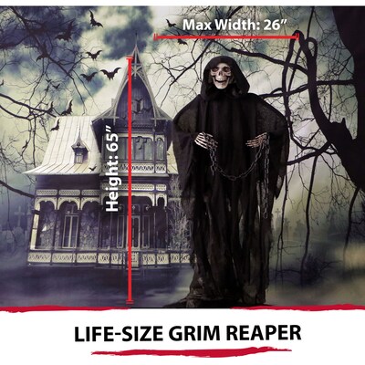 Haunted Hill Farm Life-Size Animatronic Grim Reaper with Chain (HHRPR-2FLSA)