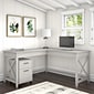 Bush Furniture Key West 60"W L Shaped Desk with 2 Drawer Mobile File Cabinet, Linen White Oak (KWS013LW)