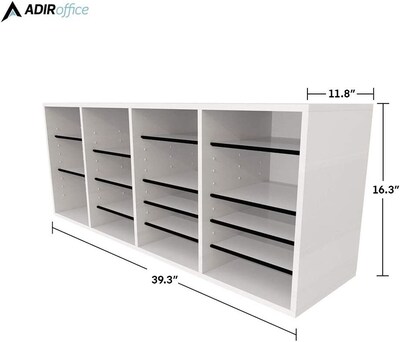 AdirOffice 500 24-Compartment Literature Organizers, 39.3" x 11.8", White (500-24-WHI-2PK)