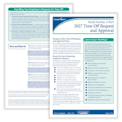 ComplyRight 2027 Time Off Request and Approval Form, 2-Part, 50 Forms/Pack (A0045)