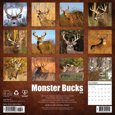 2026 Willow Creek Monster Bucks 12 x 12 Monthly Wall Calendar (51993)