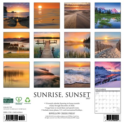 2027 Willow Creek Sunrise, Sunset 12 x 12 Monthly Wall Calendar, Assorted Colors (62500)