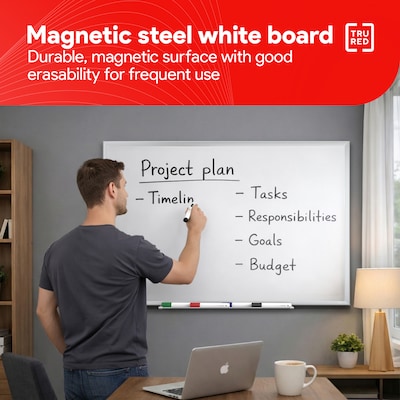 TRU RED™ Magnetic Steel Dry Erase Board, Satin Frame, 3' x 2' (TR61169)