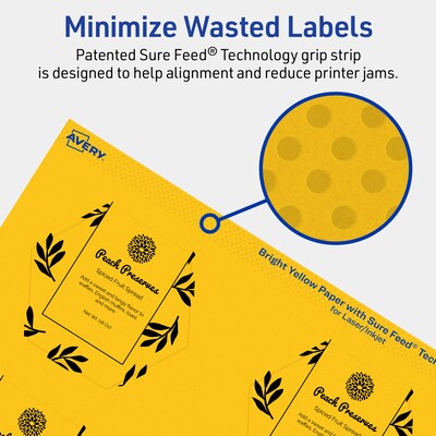 Avery Hexagon Laser/Inkjet Multipurpose Labels, 2-1/2" x 2-57/64", Bright Yellow (480/Box)