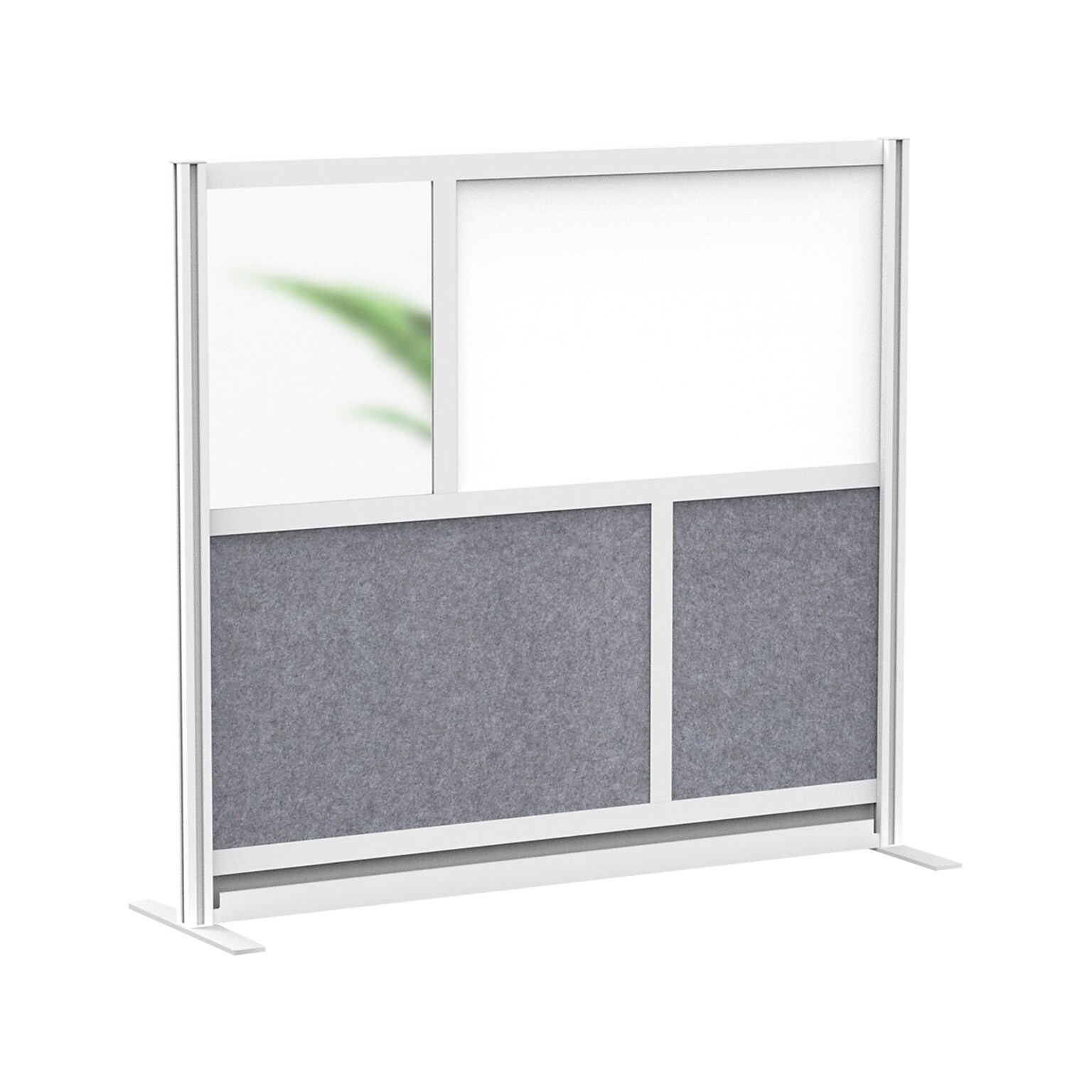 Luxor Workflow Series 4-Panel Freestanding Modular Room Divider System Starter Wall with Whiteboard, 48H x 53W, Gray/Silver
