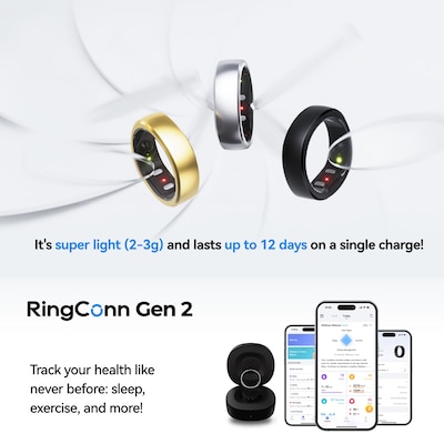 RingConn Gen 2 Ultra-Thin Smart Ring - Size Before You Buy - Size 13, Matte Black (123031305)