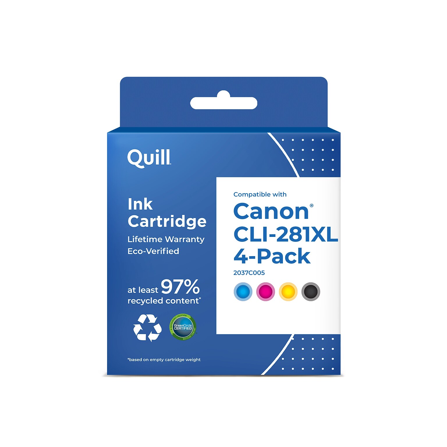 Quill CLI-281XL Remanufactured Black Cyan Magenta Yellow High Yield Ink Cartridges Replacement for Canon 2037C005, 4/PK (118301)