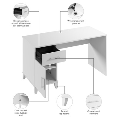 Bush Furniture Somerset 54"W Office Desk with Drawer and Storage Cabinet, White (WC81954)