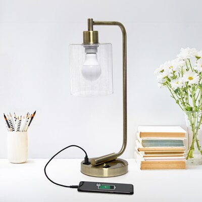 Creekwood Home Vintage Vantage 18.8" Minimalist Industrial Curved Arm Desk Lamp, Feit LED Bulb, Antique Brass (CWD-1017-AB-LB)