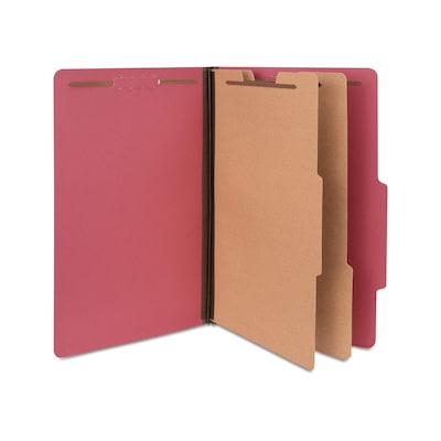 Quill Brand® 2/5-Cut Tab Pressboard Classification File Folders, 2-Partitions, 6-Fasteners, Legal, Red, 15/Box (739030)