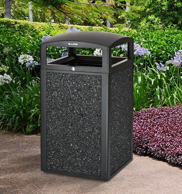 Alpine Industries Steel Outdoor Trash Can with Dome Lid, 40 Gallon, Gray Stone (471-40-GRYS)