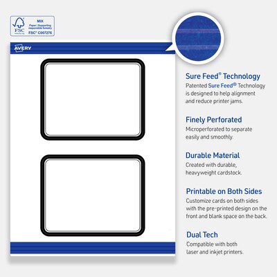 Avery Double Black Border Matte Blank Card, White, 20/Pack (S00-DM4)