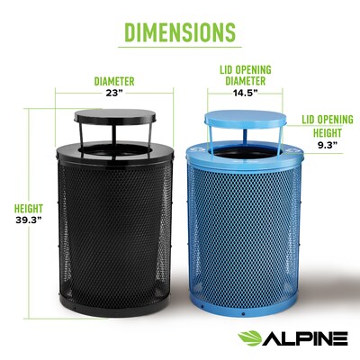 Alpine Industries 4460 Steel Mesh Trash & Recycling Bin Combo with Rain Bonnet Lid, 36 Gallon, Black/Blue (ALP4460-01-F)