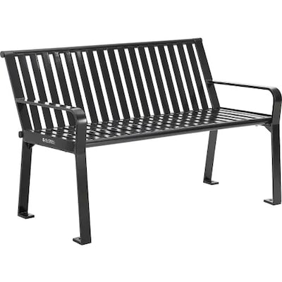 Global Industrial 4 Outdoor Bench w/ Back, Vertical Steel Slat, Black (694853BKKD)