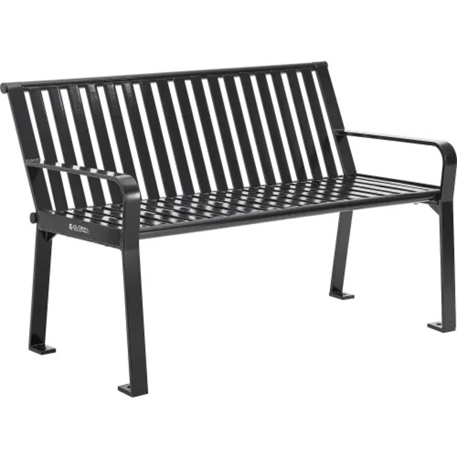 Global Industrial 4 Outdoor Bench w/ Back, Vertical Steel Slat, Black (694853BKKD)
