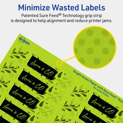 Avery Printable Rectangle Multipurpose Labels, 1" x 4", Bright Green, 800/Pack (94202)