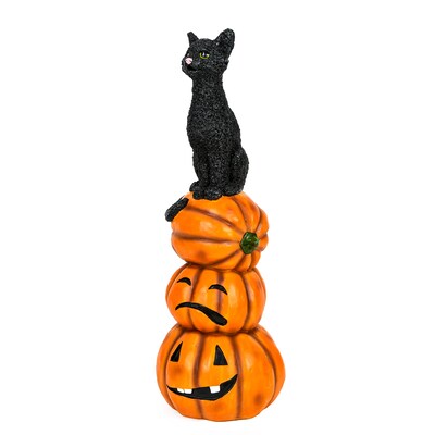 National Tree Company 32" Halloween Black Cat and Pumpkins Stack (HH75-93520GZBK1)