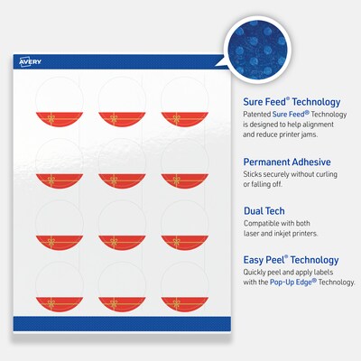 Avery Circle Multipurpose Labels, 2" Dia., White, 120/Pack (19479370555)