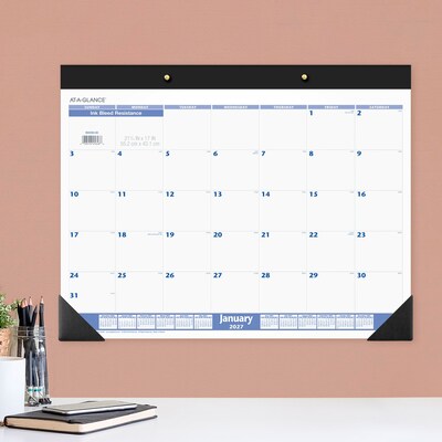 2027 AT-A-GLANCE 21.75" x 17" Monthly Desk Pad Calendar, White/Blue (SW200-00-27)