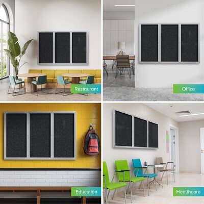 Ghent 3' H x 6' W Enclosed Recycled Rubber Bulletin Board with Satin Frame, 3 Door, Confetti (PA33672TR-CF)