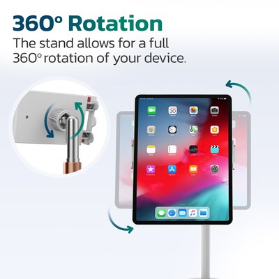 Purely Height Adjustable Phone and Tablet Stand with 360-Degree Rotating Base, White (PPSH119WH)