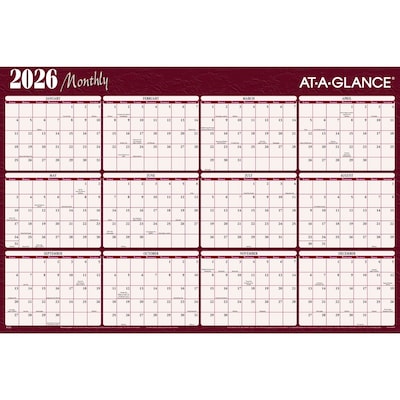 2026 AT-A-GLANCE 48 x 32 Yearly Dry Erase Wall Calendar, Reversible, White/Blue (A1152-26)