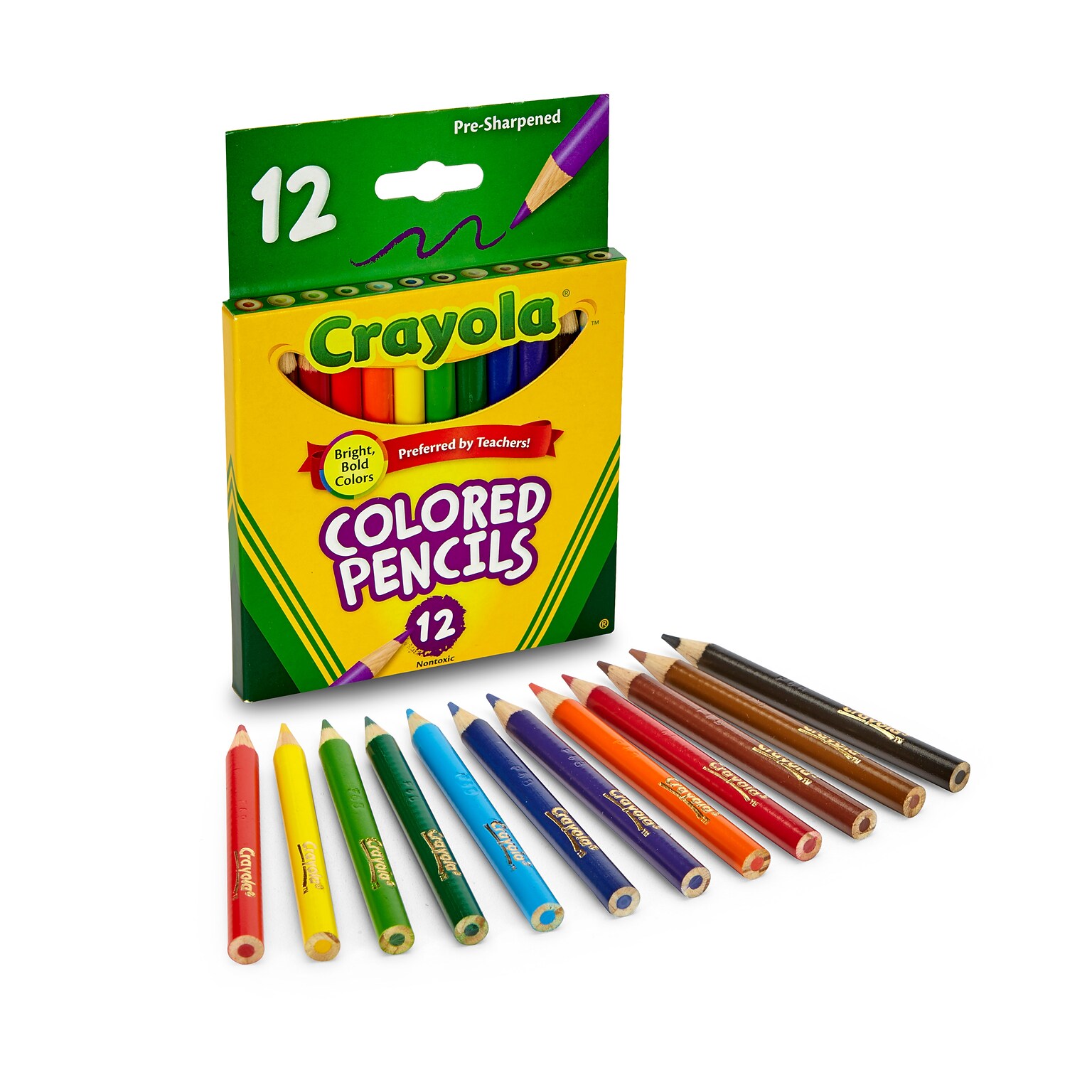 Crayola Short Barrel Colored Pencils, Assorted Colors, 12/Box (68-4112)