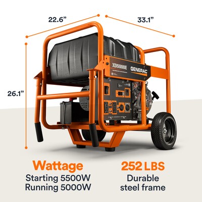 Generac Power Systems XD5000E Portable Generator, Electric/Recoil Start, Diesel, 5000 Watts (6864)
