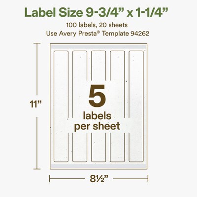 Avery Hemp Rectangle Laser/Inkjet Multipurpose Labels, 9-3/4" x 1-1/4", Off-White (100/Pack)