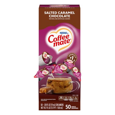 NESTLE COFFEE MATE Coffee Creamer Salted Caramel Chocolate Flavor, Liquid Creamer Singles, 0.375 fl oz, 50 Count.