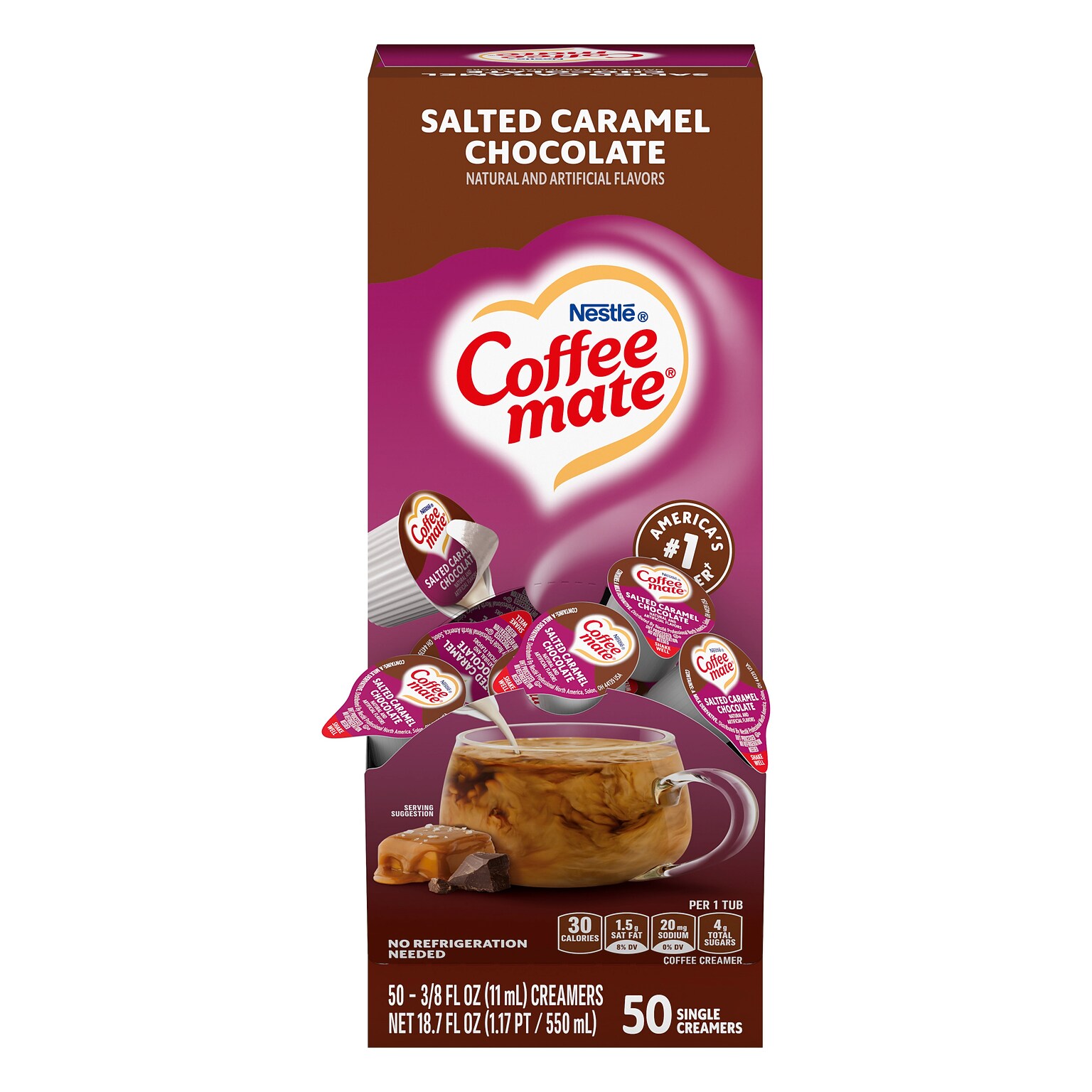 NESTLE COFFEE MATE Coffee Creamer Salted Caramel Chocolate Flavor, Liquid Creamer Singles, 0.375 fl oz, 50 Count.