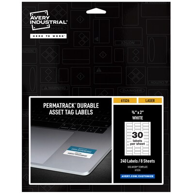 Avery PermaTrack Durable Laser Asset Tag Labels, 3/4 x 2, White, 30 Labels/Sheet, 8 Sheets/Pack, 2