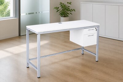 Boss Office Products Simple System 66W Desk with 1-Pedestal, White (SGSD032-102-WT)