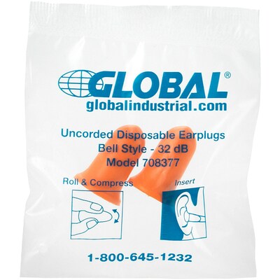 Global Industrial Bell Earplugs, Contour, Uncorded, NRR 32 dB, 200 Pairs/Box (708377)