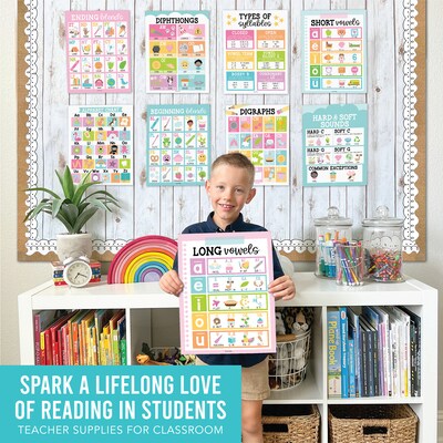 Hadley Designs 11" x 14" Colorful Sound Wall Phonics and Vowels English Posters, 9/Set (HDDX004ACFGFJ)