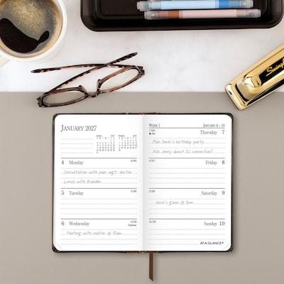 2027 AT-A-GLANCE Fine Diary 2.75 x 4.25 Weekly & Monthly Planner, Faux Leather Cover, Black/Brown (74-01-05-27)