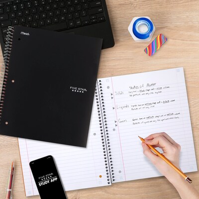 Five Star with Study App 5-Subject Subject Notebooks, Wide Ruled, 200 Sheets, Black (930012A-ECM)