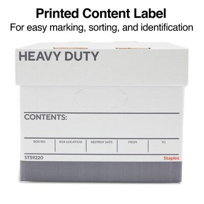 Staples Triple Wall Heavy Duty File Box, Lift Off Lid, Letter/Legal, White/Gray, 12/Carton (TR59220)