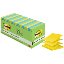 Post-it Pop Up Sticky Notes, 3 x 3 in., 18 Pads, 100 Sheets/Pad, The Original Post-it Note, Floral F