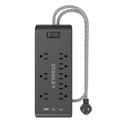 STANLEY Surge Blok 8-Outlet Surge Protector Power Strip w/3-USB Ports & Braided Fabric Cord, 6-ft.,