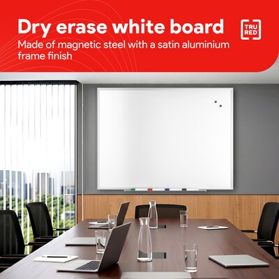 TRU RED™ Magnetic Steel Dry Erase Board, Satin Frame, 4' x 3' (TR61175)